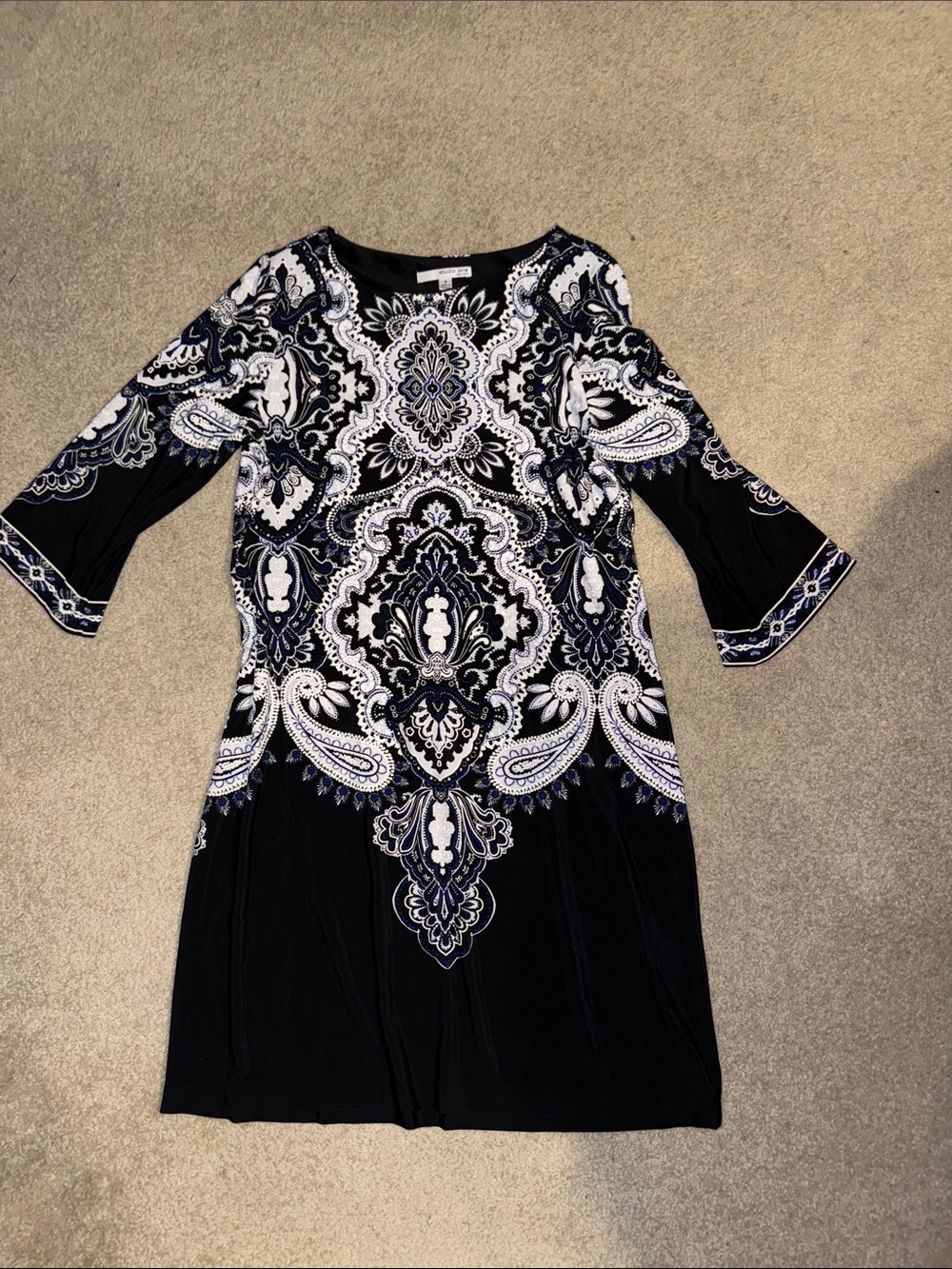 Studio One Black Paisley-Print Long Sleeve Dress